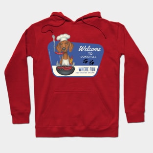 Funny Doxie Dog grilling a hot dog. Hoodie